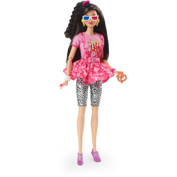 Barbie Rewind Doll & Accessories with Black Hair & 1980s-inspired Movie Night Outfit, Collectible & Displayable