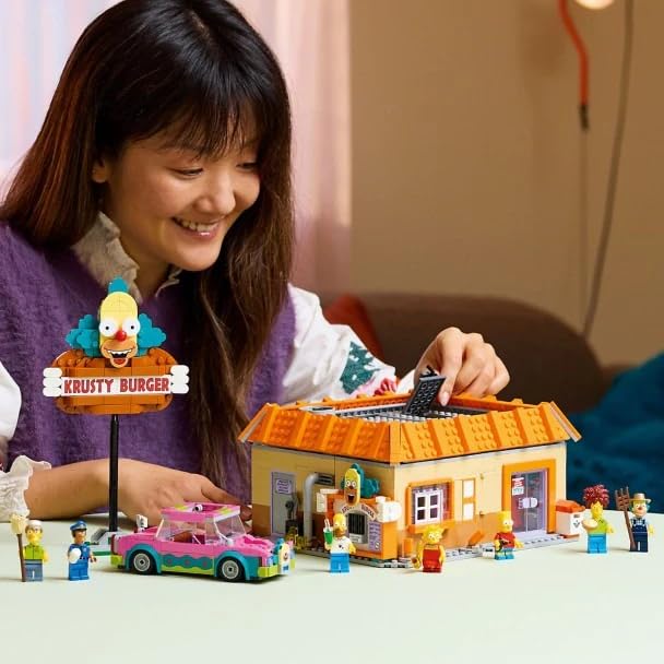 LEGO Icons The Simpsons : Krusty Burger, Home Decor Building Kit for Adults Includes Homer, Bart and Lisa Simpson, Farmer Krusty, Sideshow Bob,