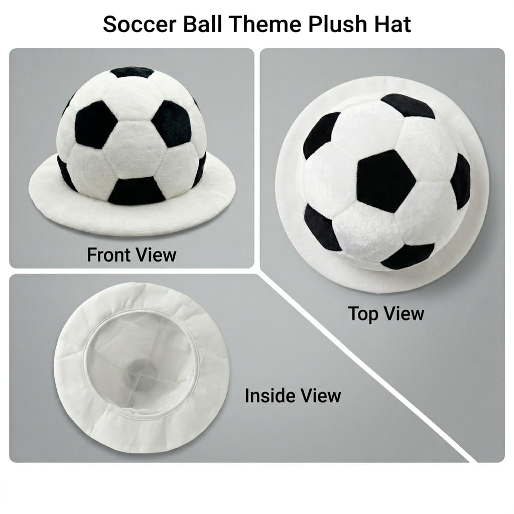 Soccer Ball Shaped Costume Hat Unisex, Black White Football Hat, Sports Game Day Fan Party Headwear for Carnival, Halloween, Sports Match & Cosplay
