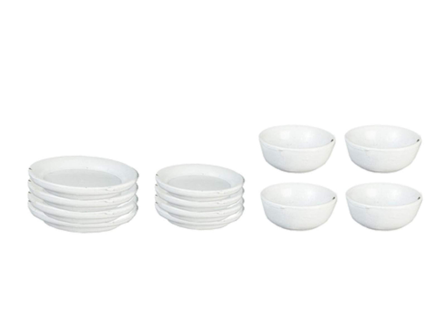 Melody Jane Dollhouse White Plate & Dish Set Miniature Metal Dining Accessory
