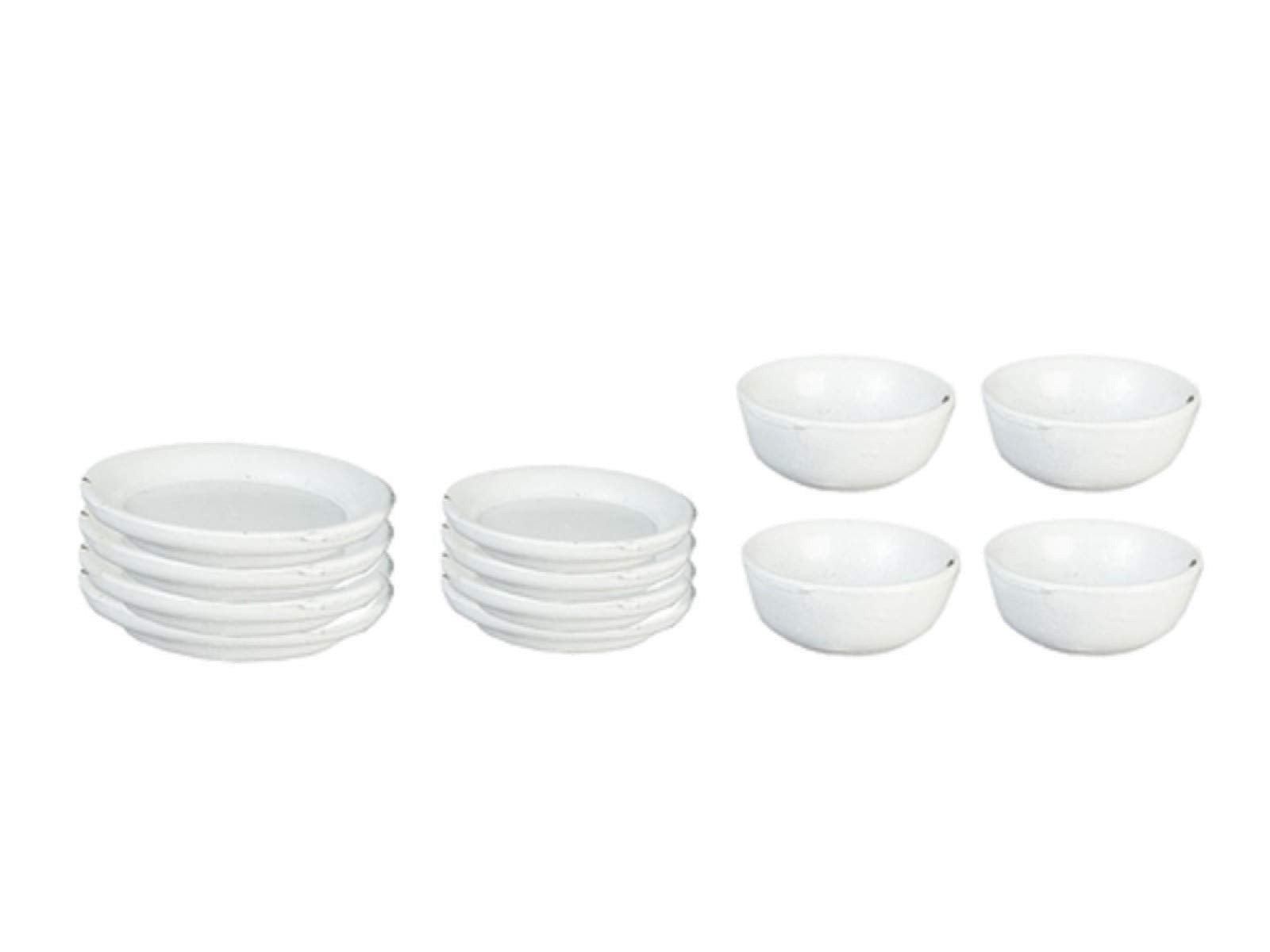 Melody Jane Dollhouse White Plate & Dish Set Miniature Metal Dining Accessory