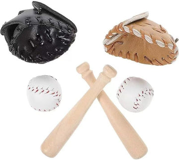 1/12 Scale Miniature Baseball Set (Bat, Glove and Ball),Black Cake Toppers and Dollhouse Accessories,Mini Sports Decor for Desktop Display, DIY Crafts