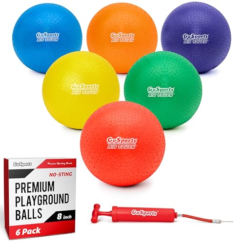 GoSports Playground Balls for Kids (Heavy Duty Set of 6) with Carry Bag and Ball Pump (Choose 8.5” or 10” Sizes)