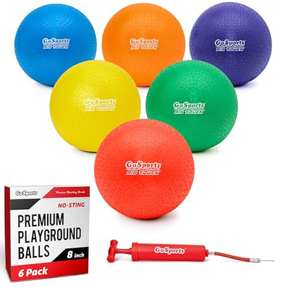 GoSports Playground Balls for Kids (Heavy Duty Set of 6) with Carry Bag and Ball Pump (Choose 8.5” or 10” Sizes)