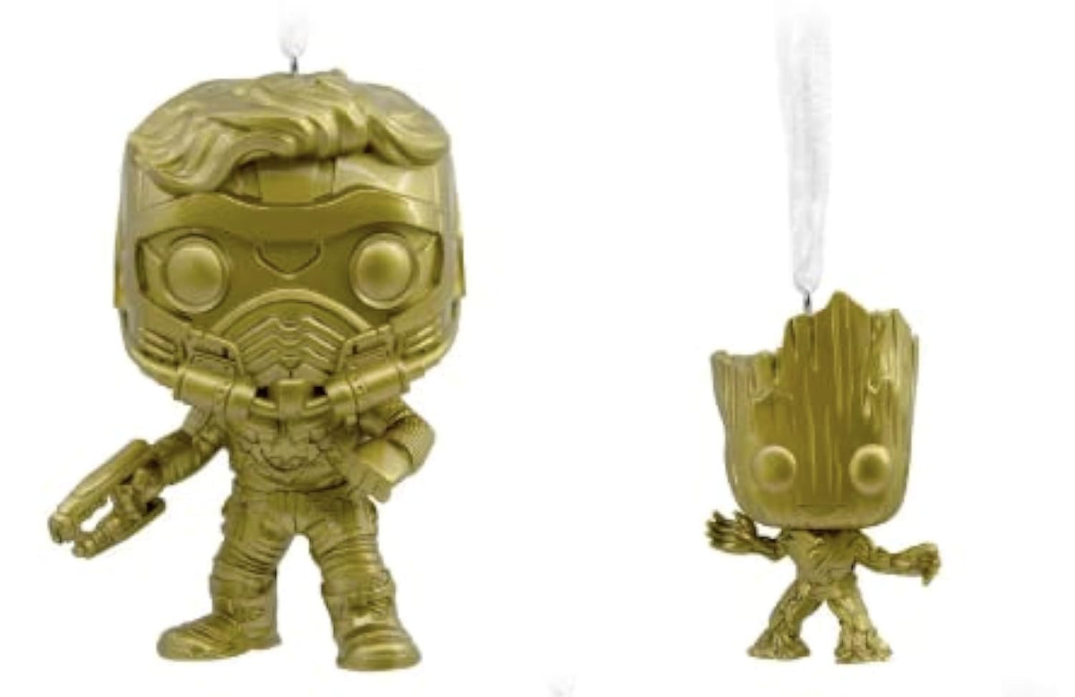 Hallmark Marvel Ornaments (Guardians of The Galaxy Star-Lord and Groot Funko POP!, Set of 2) - Limited Chase Gold Variant