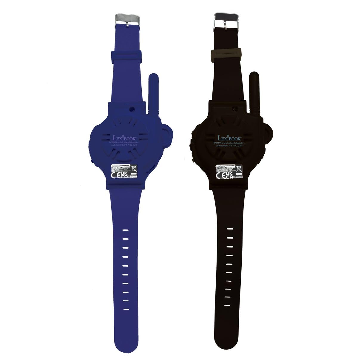 LEXiBOOK, Batman, Walkie-Talkie Watches, 2 Pieces, Range up to 200m, Flashlight, Compass, Rechargeable, Black/Green and Blue/Red, DMWTW1BAT