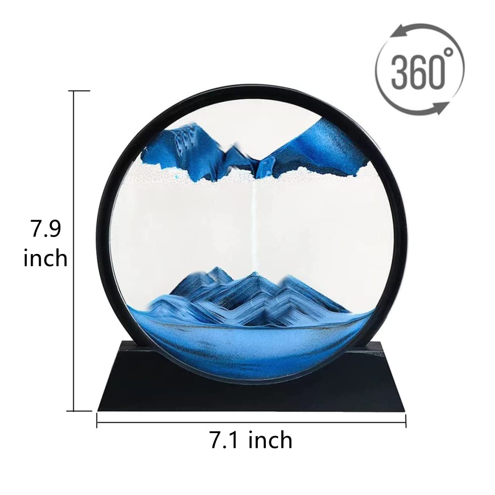 ANXUS Moving Sand Art Picture in Motion Round Glass 3D Deep Sea Sandscape Display Flowing Sand Frame, Sensory Relaxing Desktop Home Office Work Desk