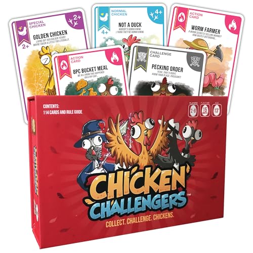 Chicken Challengers Card Game - Hilarious Strategy for Adults & Teens, Family Game Night, 2‑8 Players, Ages 13+, Travel‑Friendly