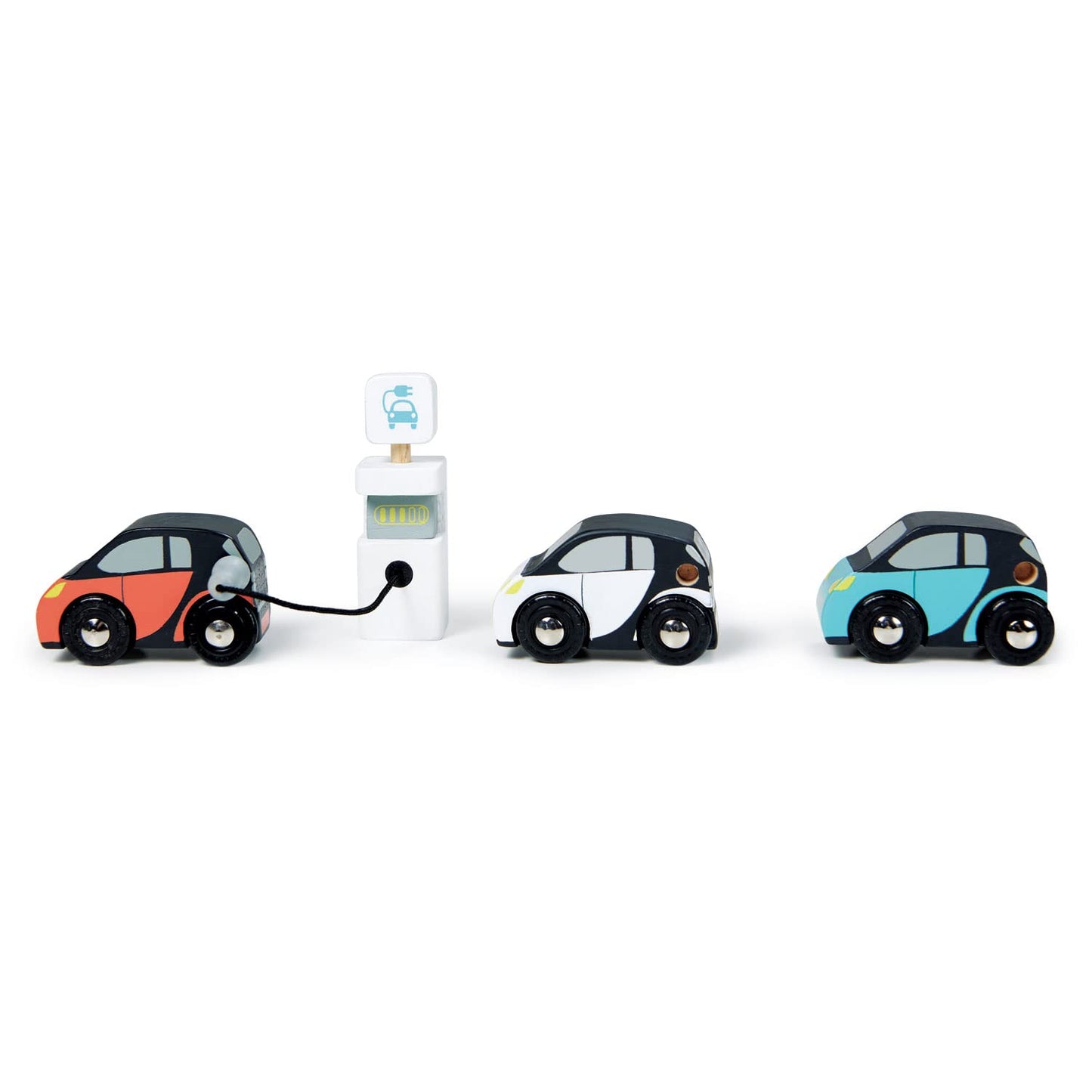 Tender Leaf Toys - Smart Car Set - 3 Pretend Electric Wooden Smart Cars with Charging Unit - Open-Ended Play Toy, Explore Role-Play and Imagination