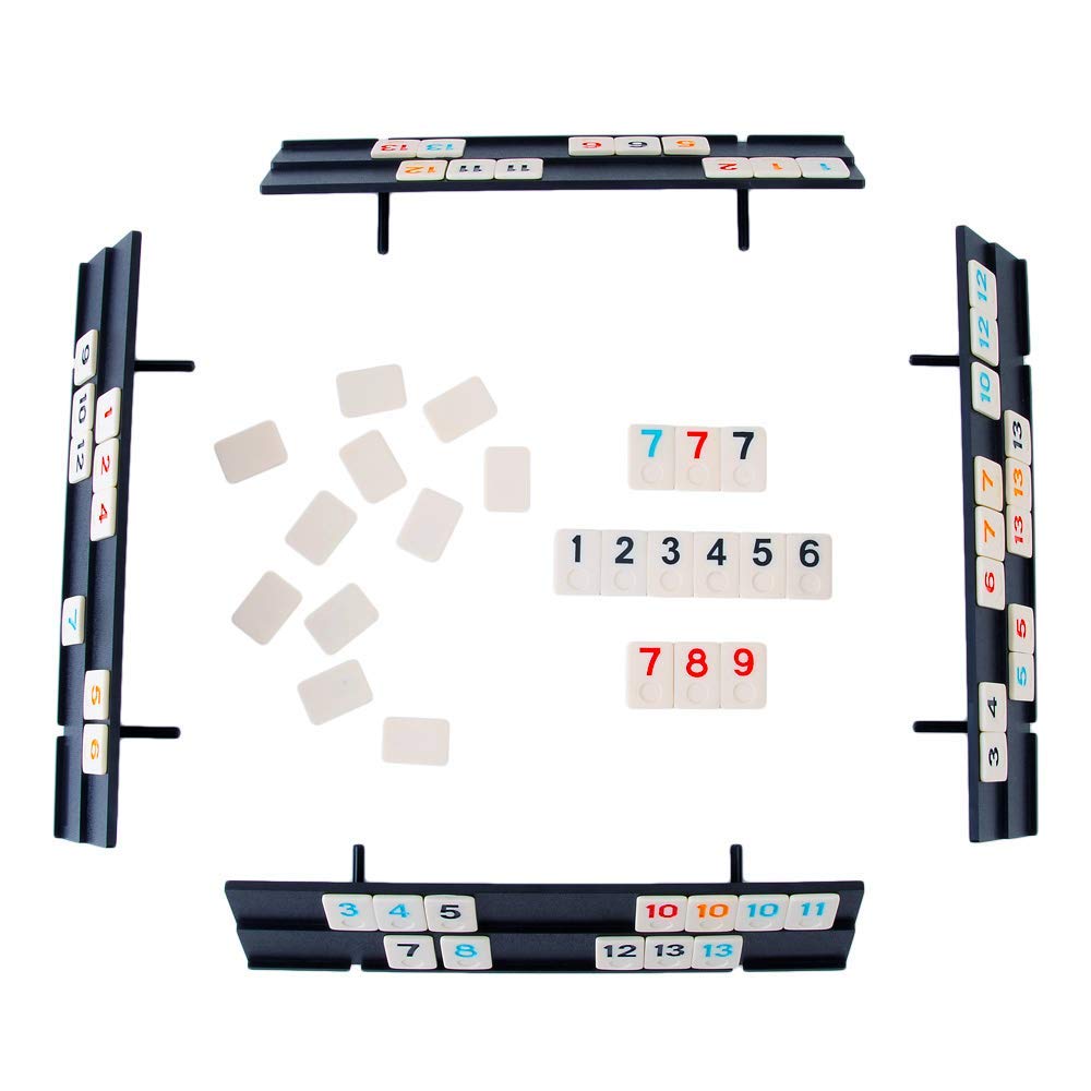 Homwom 106 Tiles Rummy Game - Travel Games Rummy Board Game Rummy Set with Aluminum Case & 4 Anti-Skid Durable Trays
