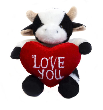 Plushland Stuffed Animal with Red Heart - Love You- Plush Animals Toy for Kids & Adults - Embroidered Heart Pillow -8 inches (Cow)