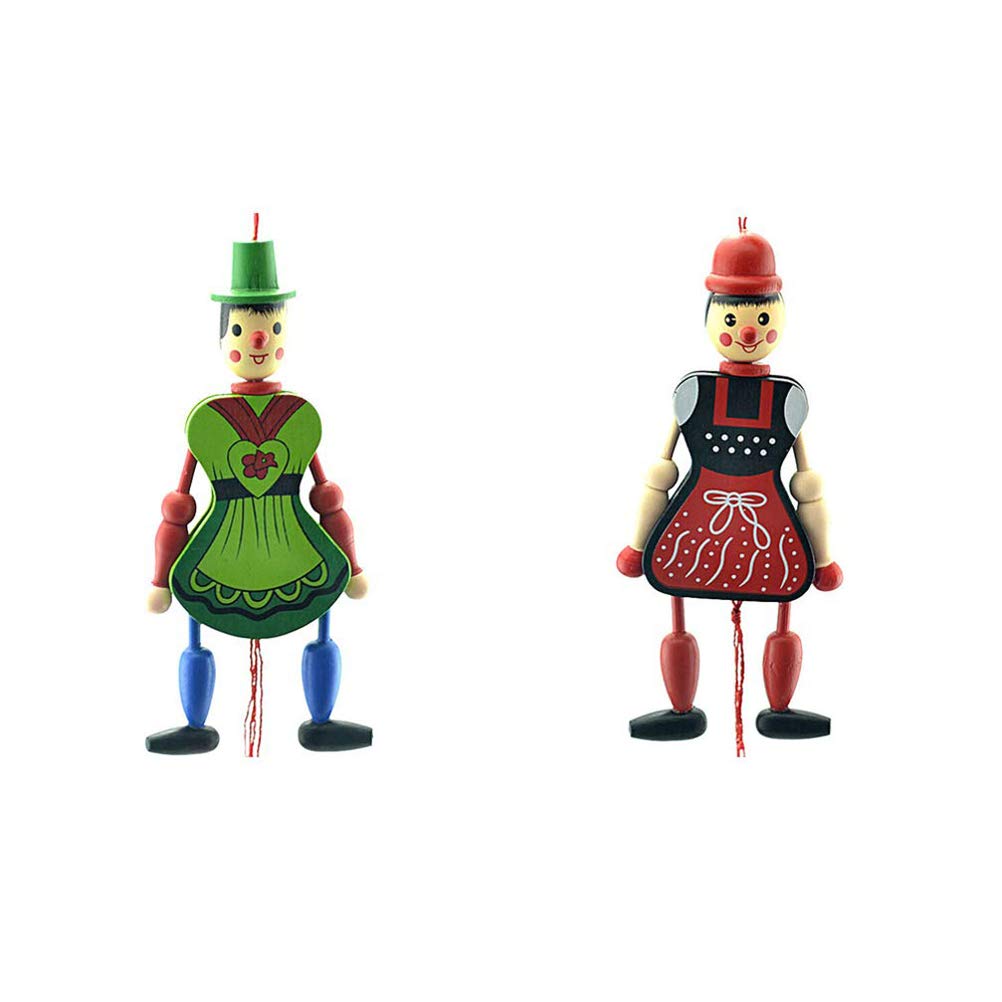 Pull String Puppet Toy 4 Pieces, Creative Puppet Toy Funny Wooden Toy Ornament Hanging Children Birthdays Gift
