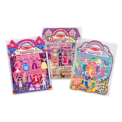 Melissa & Doug Puffy Sticker Activity Books Set of 3 - Dress-Up, Princess & Mermaid, with 208 Reusable Stickers and Fold-Out Scenes, Mess-Free Travel
