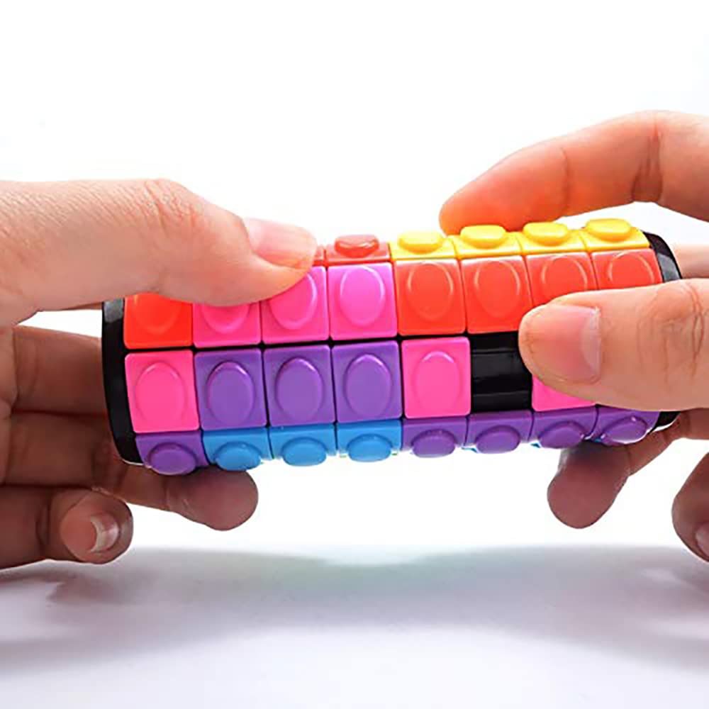 Magic 3D Puzzle Cube Rainbow Fidget Toy 5 Layers Rotate Slide Cylinder Game