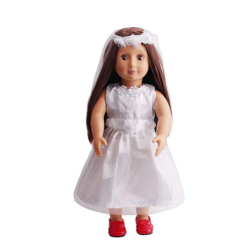 TianBo 1 Set Quality Handmade 18 Inch Doll White Bride Wedding Dress with Headband for 18 Inch Dolls Party Gown Dress Clothes Outfits and Hair