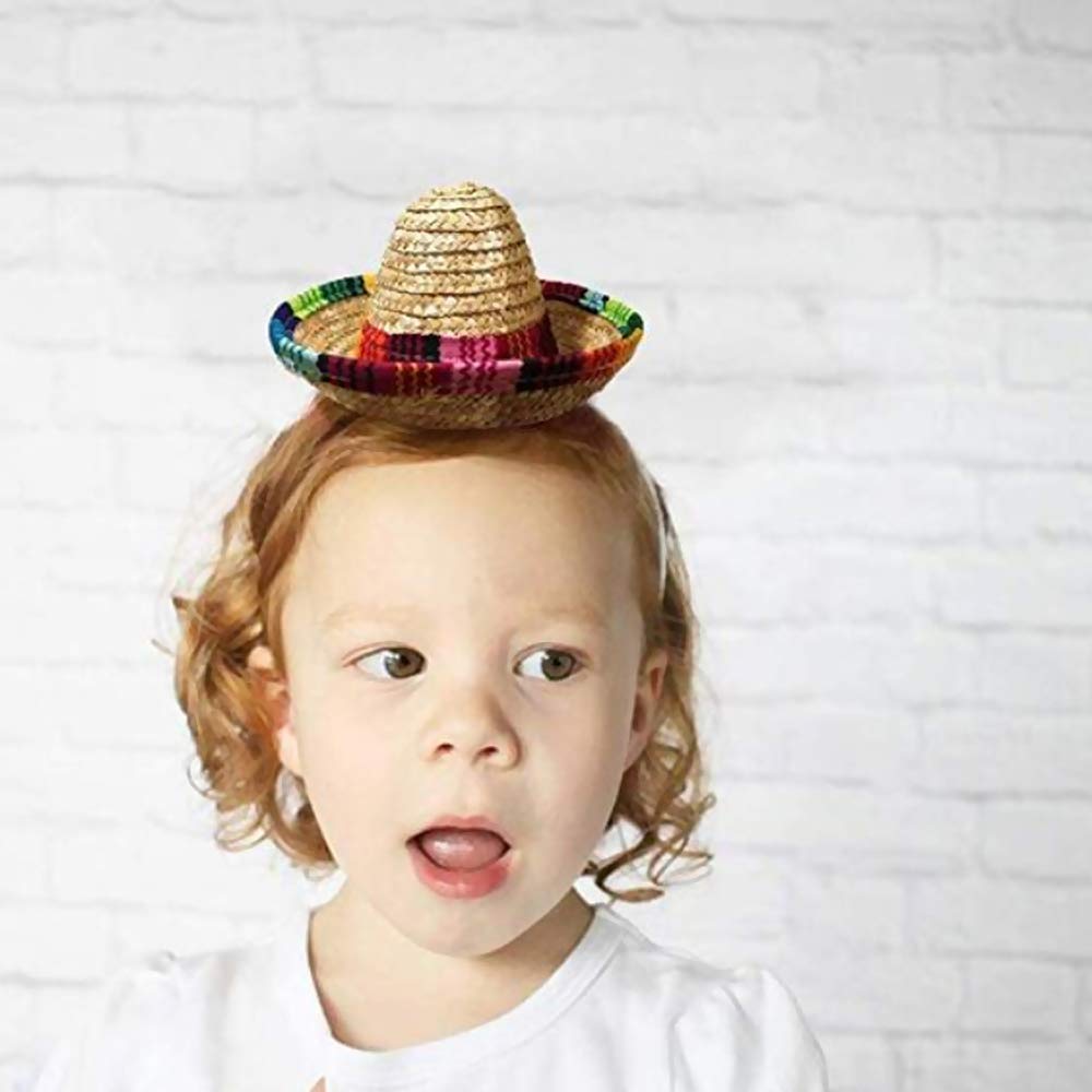 Mukola 4 Pieces Mini Mexican Sombrero Hats, Straw Sombreros for Fiesta Carnival Mexican Theme Party Decorations, Party Favors, One Size, Black, Beige
