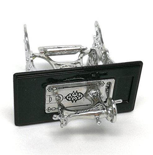 EatingBiting 1/12 1:12 Scale mini House Miniatures Furniture Vintage Silver Sewing Machine Table Metal, Sewing Machine Pedal Can Move, Worth