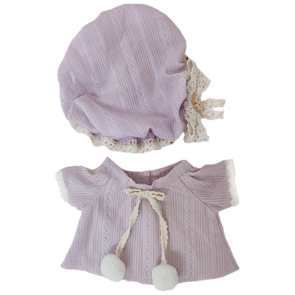 niannyyhouse 20cm Plush Doll Clothes Pajama Suit Hat Dress 8in Doll Accessories Dress Up (Pink-Purple)