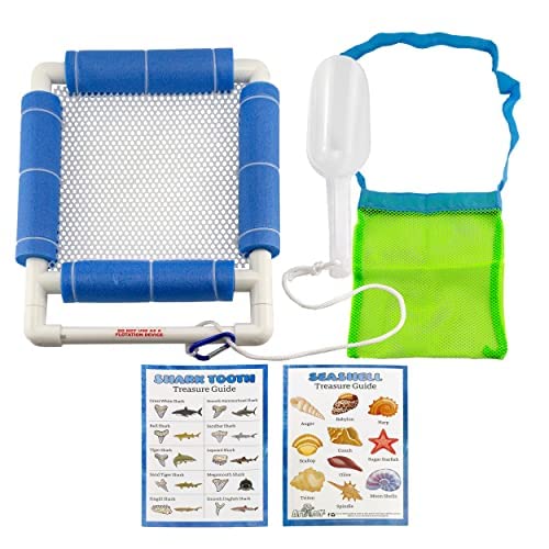 Attatoy Shark Tooth Sand Sifter Set; Beach Fun Play Set w/Mesh Screen, Scoop, Clip, Bag and Treasure Hunt Guide