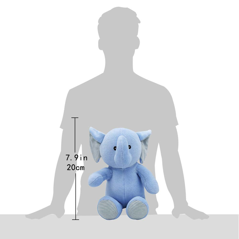 Organic Cotton Elephant Stuffed Animals Soft Plush Toy for Baby Girls Boys,7.9" Soft Small Stuffed Elephant Huggable Gifts for Birthday (Blue)