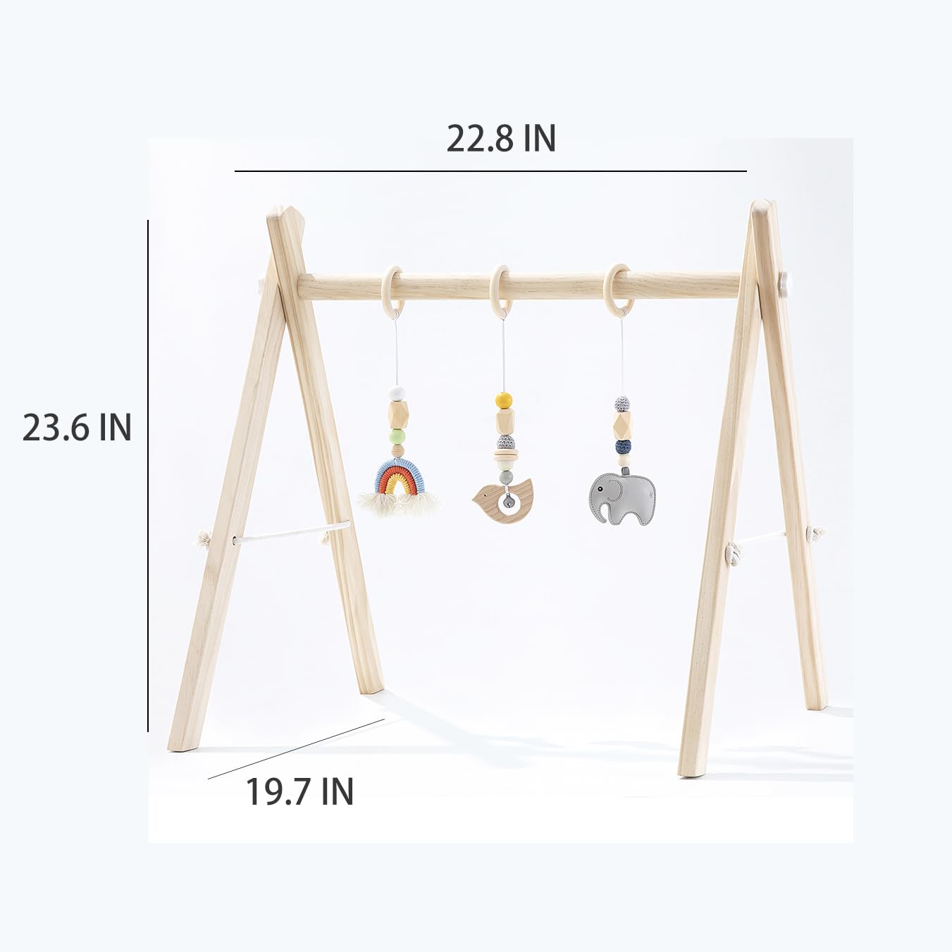 Toyking Foldable Wooden Baby Play Gym with 4 Sensory Hanging Toys, Montessori Infant Activity Frame for 0-12 Months