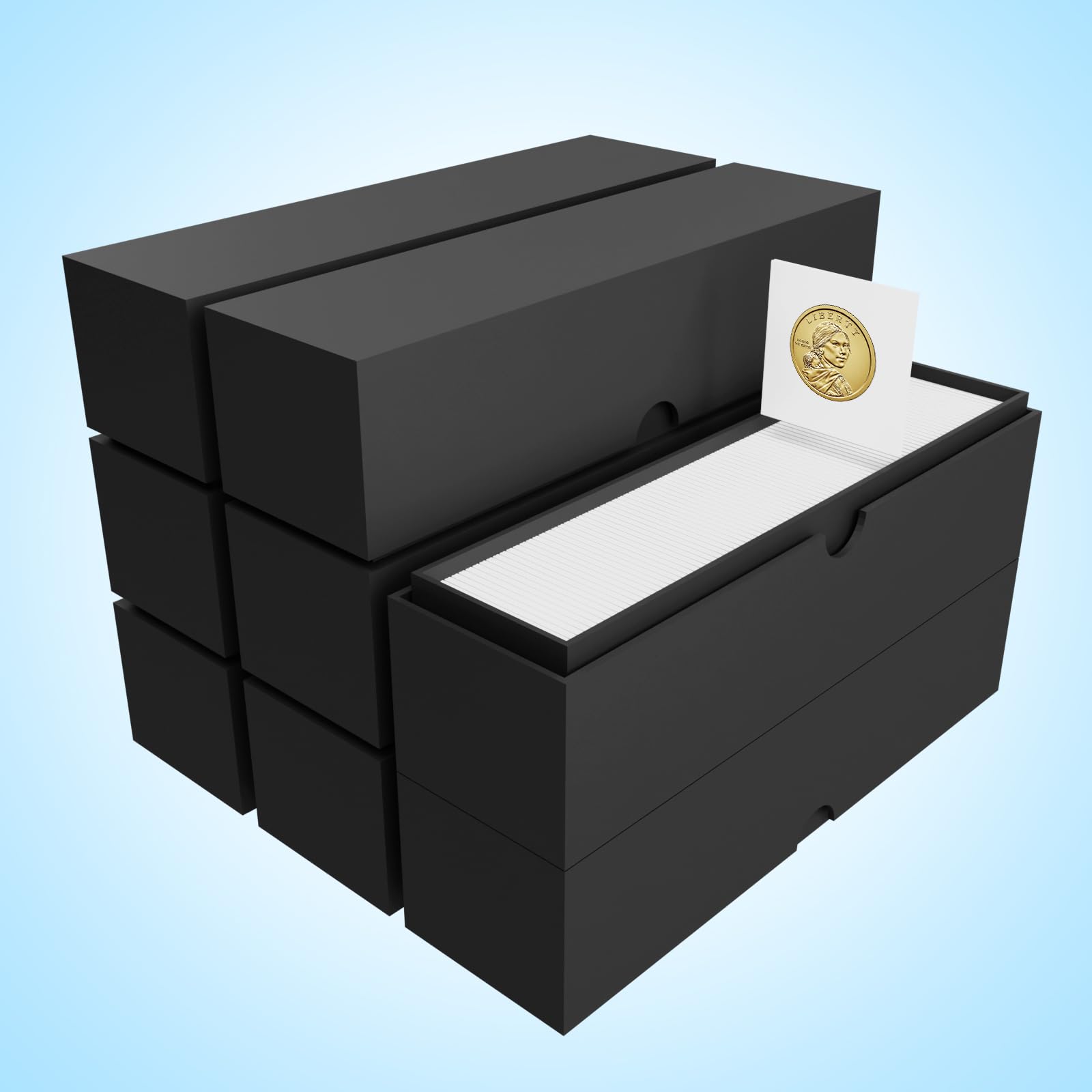 Coin Storage Box, Sturdy Cardboard for 2x2 Inch Collection, Black (8 Pack)
