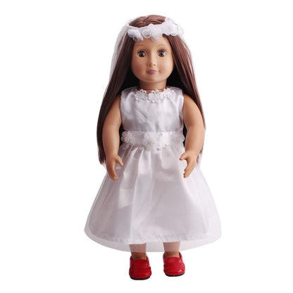 TianBo 1 Set Quality Handmade 18 Inch Doll White Bride Wedding Dress with Headband for 18 Inch Dolls Party Gown Dress Clothes Outfits and Hair