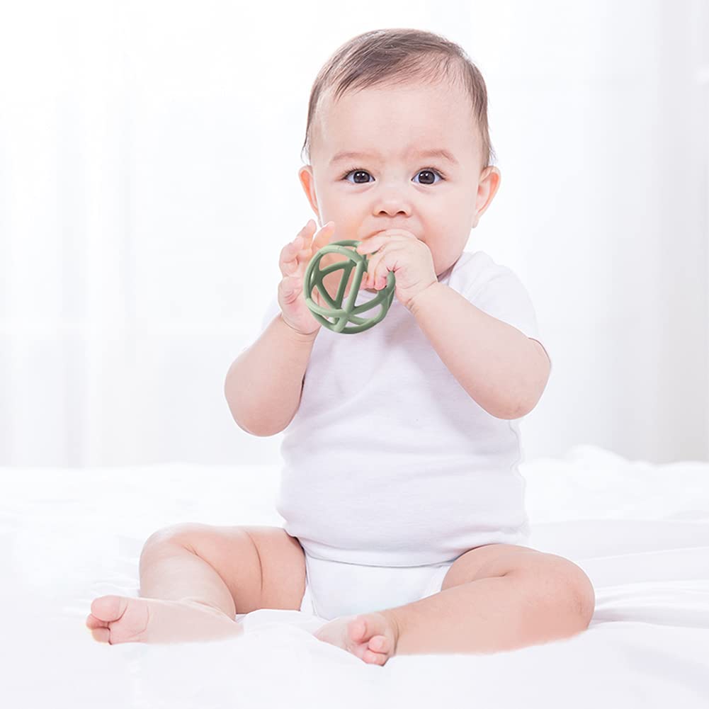 TOPGOMES Baby Teether Ball Toy, BPA Free Silicone Soft Ball Easy to Hold Teether for Babies Ages 6 Months+ (Sage)