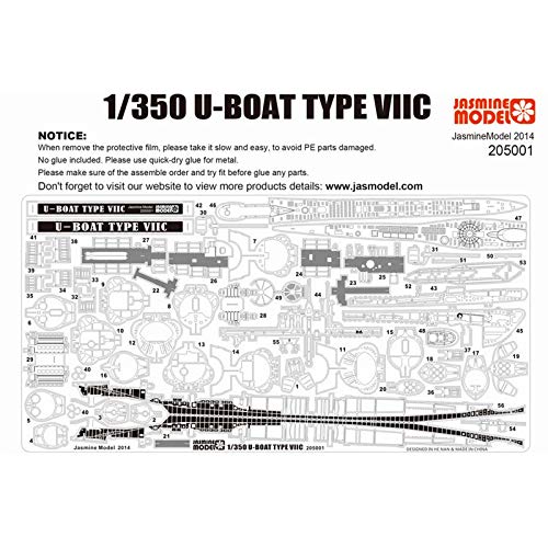 Jasmine Model U-Boat Untersee-Boot Submarine Type VIIC 1/350 3D Metal Puzzle DIY Full Structure Detail Model Kits Jigsaw Toys 205001