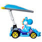 Hot Wheels Mario Kart 1:64 Scale Die-cast Light-Blue Yoshi in Pipe Frame Kart with Super Glider