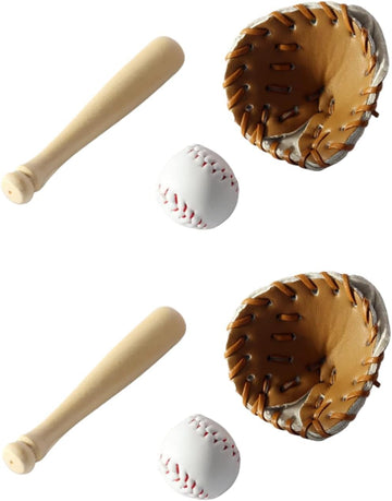 6Pcs/Set Khaki Dollhouse Baseball, 1/12 Scale Miniature Accessories, Wood Miniature Baseball Glove Set for Scene Decor