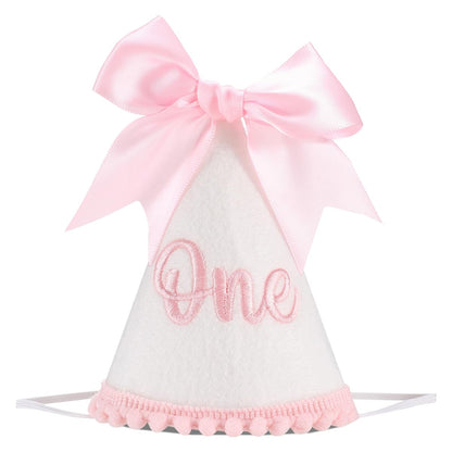 Kaniwati Pink Bow 1st Birthday Hat, Bow Girl 1st Birthday Hat, Pink Themed Decoration, Baby Girl Party Hat, Cake Smash Outfit(CXMZ-ONE-HDJ)