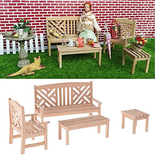 EatingBiting Dollhouse Accessories Furniture 1:12 Dollhouse Miniature Furniture Wooden Garden Unpainted Bench Chair 4 Pieces per Set, Including 1