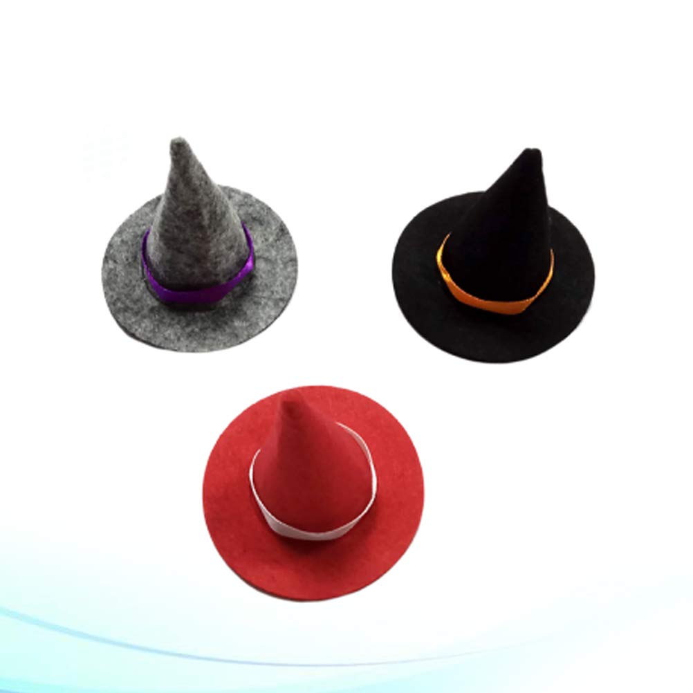 Amosfun 3pcs Halloween Wine Witch Hat Mini Felt Witch Hat Bottle Topper Caps For Halloween Party Table Decoration Miniature Work Diy Craft