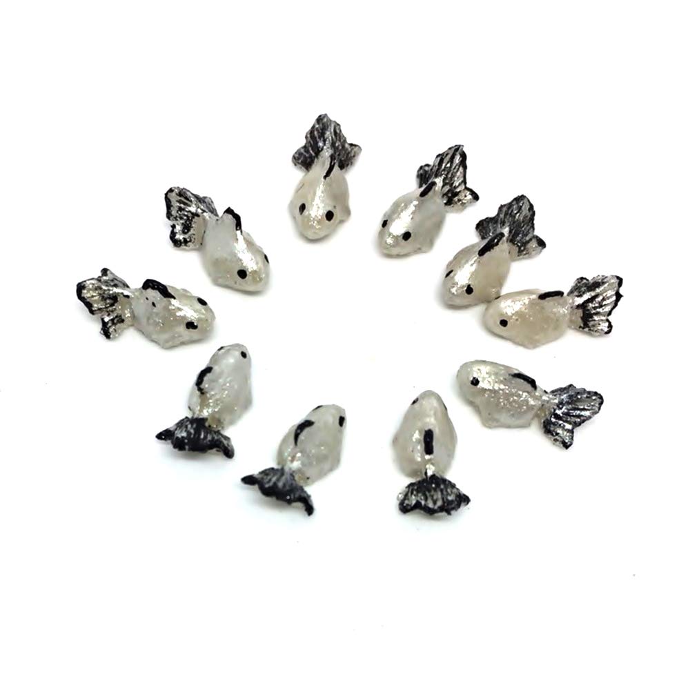 An_Shop 10pcs Artificial Animal Accessories Clay Goldfish Packs Miniature Figurine Mini Decorative for DIY Ornament Craft DIY Dollhouse Silver Pearl
