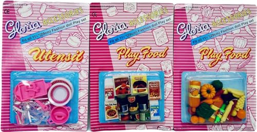 YMCtoys Gloria Dollhouse Furniture Accessories, Includes Plates, Cups, Utensils, Pots, Pans, Food Boxes, Can Food and Vegetables