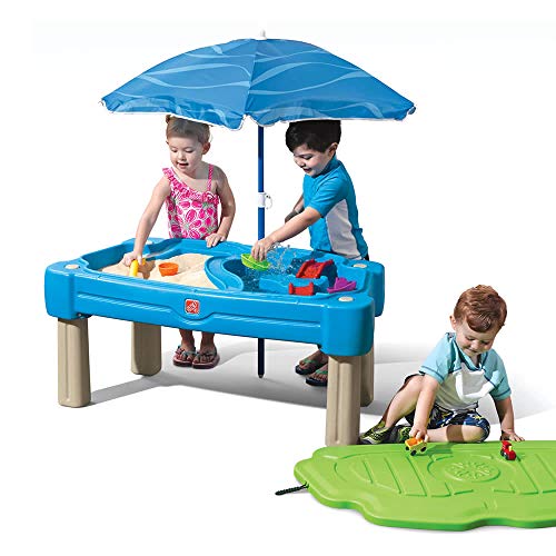 Step2 Cascading Cove Sand and Water Table, Kids Activity Sensory Playset, Comes with Umbrella, Summer Outdoor Toys, 7 Piece Toy Accessories,