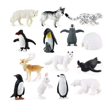 OUKEYI 14PCS Realistic Polar Animals Figurines - Mini Arctic Animals Toys Set - 1-2 Inch Plastic Tundra Deer & Bear Fox Kids Diorama Birthday Gift