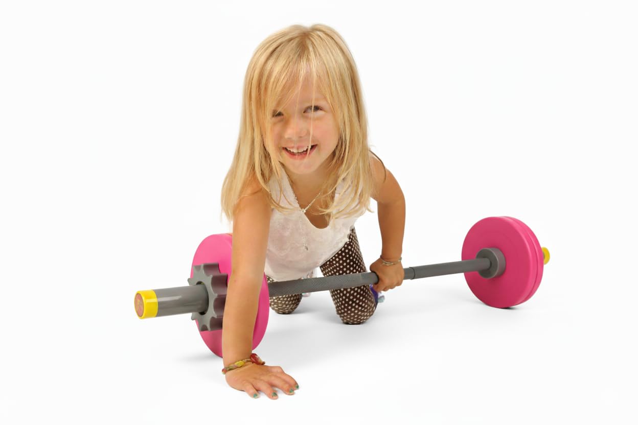 WOD Toys® Pink Barbell Mini - Adjustable Barbell Toy Weight Set for Kids Fitness, Weightlifting and Power lifting - Safe, Durable Kids Gym Workout