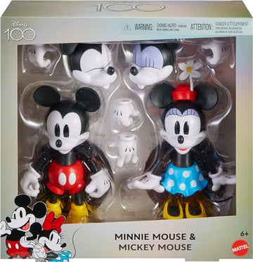 Mattel Disney 100 Collectible Action Figures Mickey and Minnie Mouse, Posable Characters, Swappable Head & Hands, Soft Good Elements