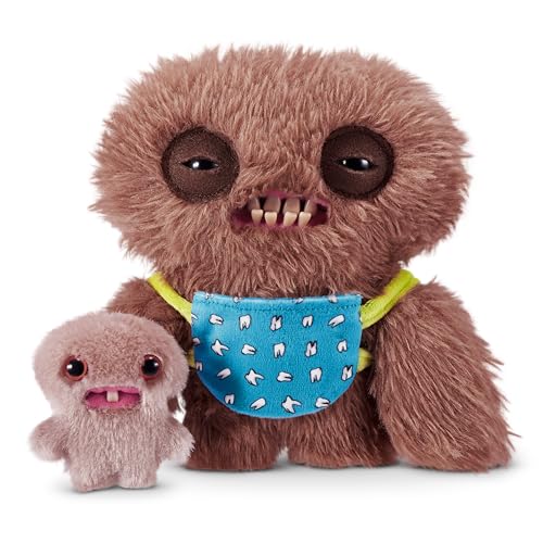 Fuggler Mini Rascals 9-inch Assortment Series 1 (Double Trouble) (Squidge (Brown - Long Pile) by ZURU, Funny Ugly Monster Plush Toy