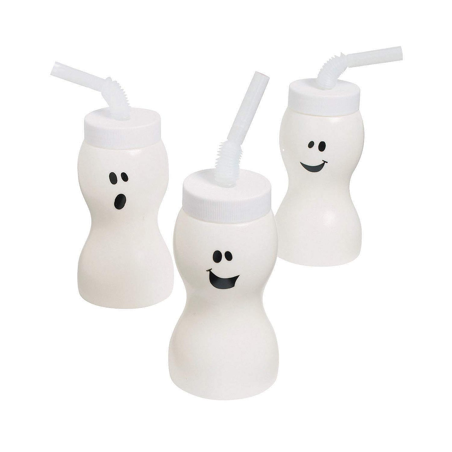 Fun Express Ghost Shape Cups with Straw, Set of 12 Pieces, White