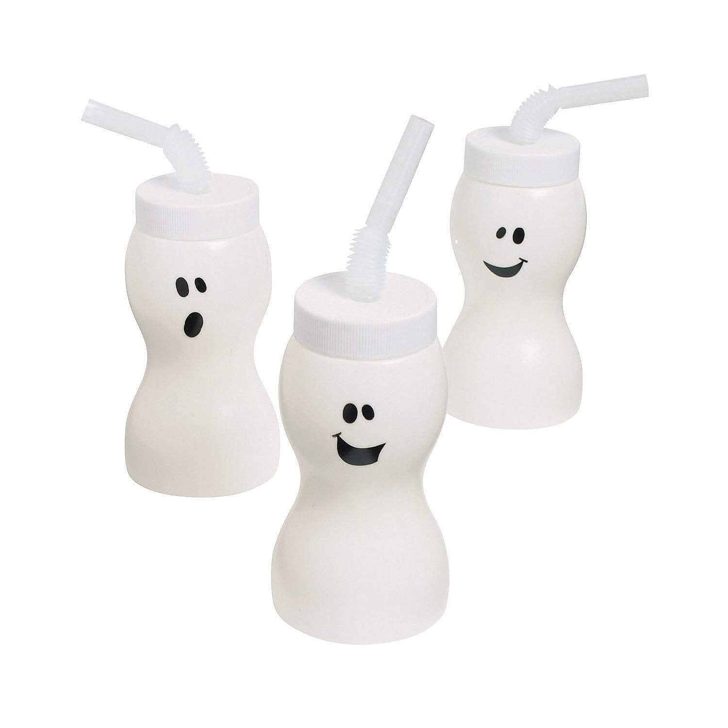 Fun Express Ghost Shape Cups with Straw, Set of 12 Pieces, White