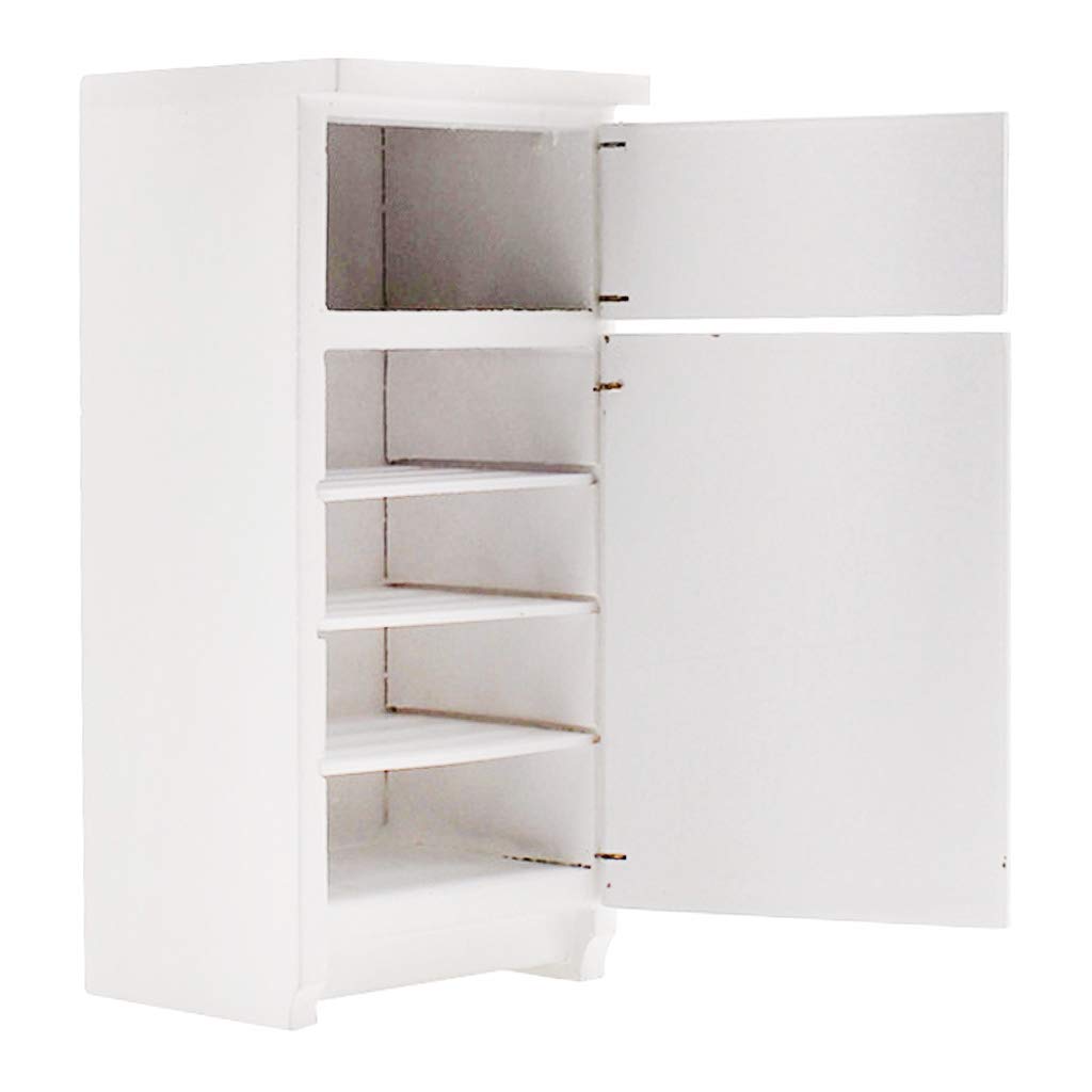 Dollhouse Accessories, 1:12 Dollhouse Kitchen Miniature White Refrigerator Furniture Model