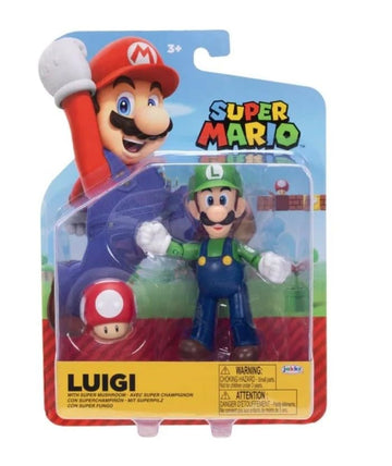 Super Mario Luigi 4 Inch Action Figure with Red Mushroom