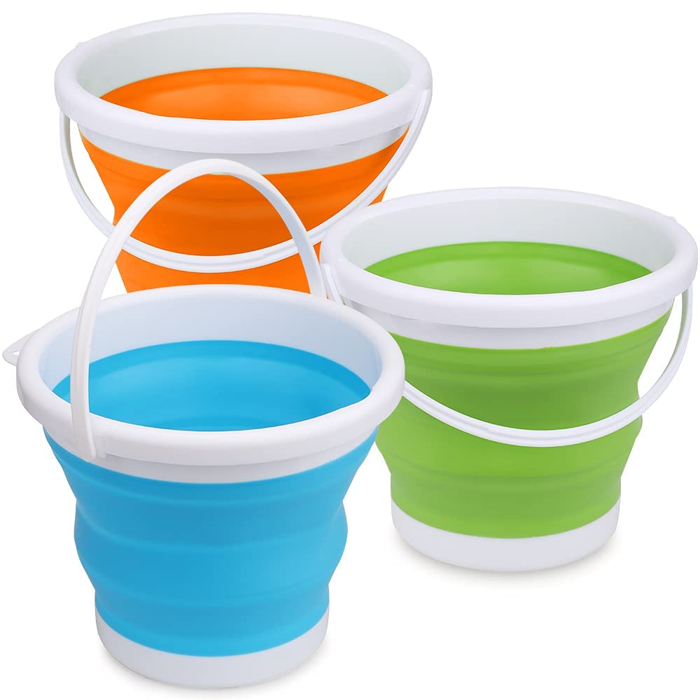 Silicone Beach Foldable Buckets Toys Halloween Bucket, 3L Jumbo Sand Pails Bucket Set with Mesh Bag, Swimming Pool Toys for Kids Adults, Gift Set