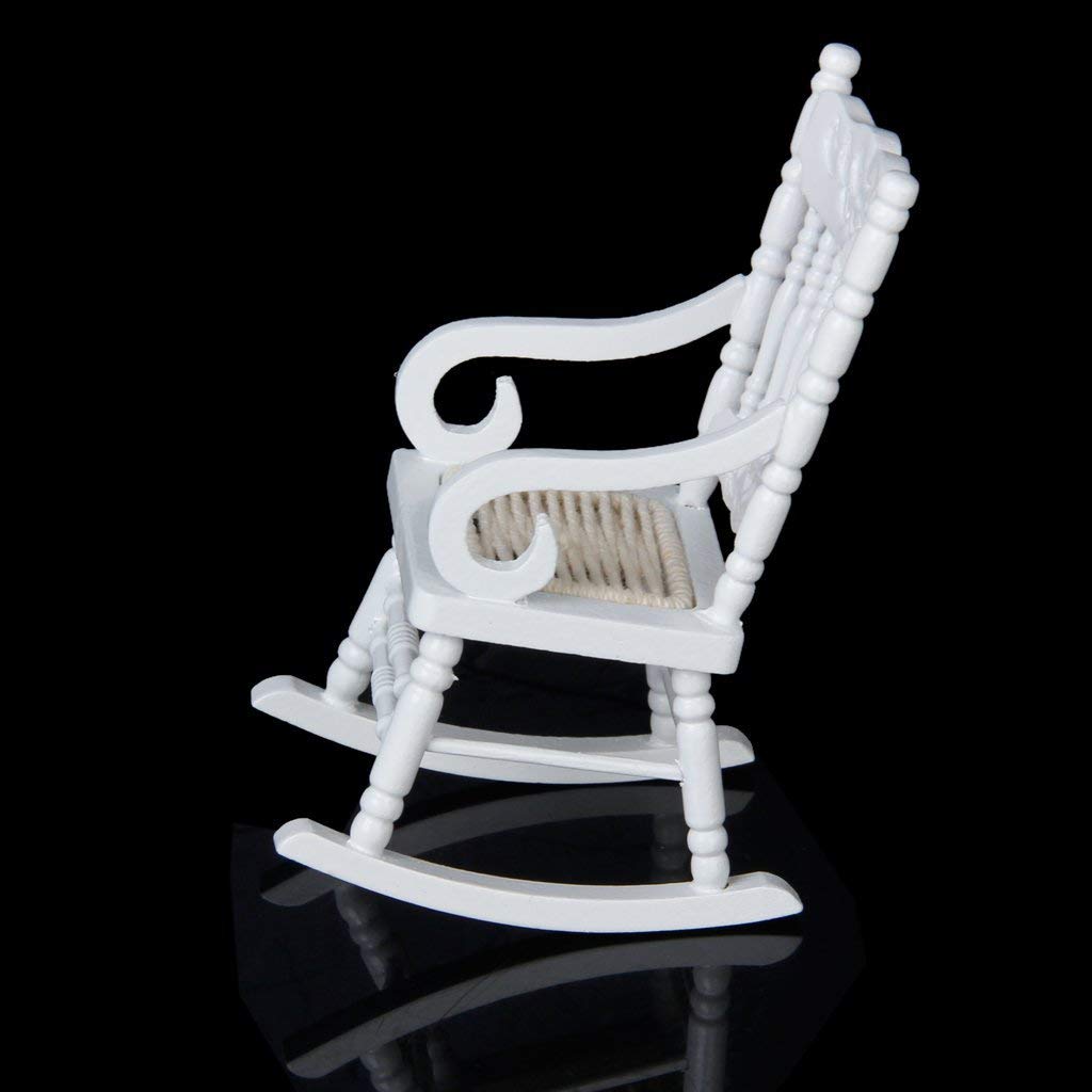 SXFSE Doll House Rocking Chair, 1:12 Scale Wooden Dollhouse Accessories Miniature Funiture Decor Model