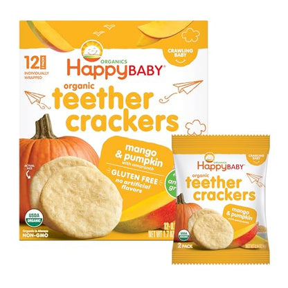 Happy Baby Organics Organic Teether Crackers Gluten Free Mango & Pumpkin with Amaranth 12-0.14 oz Packs