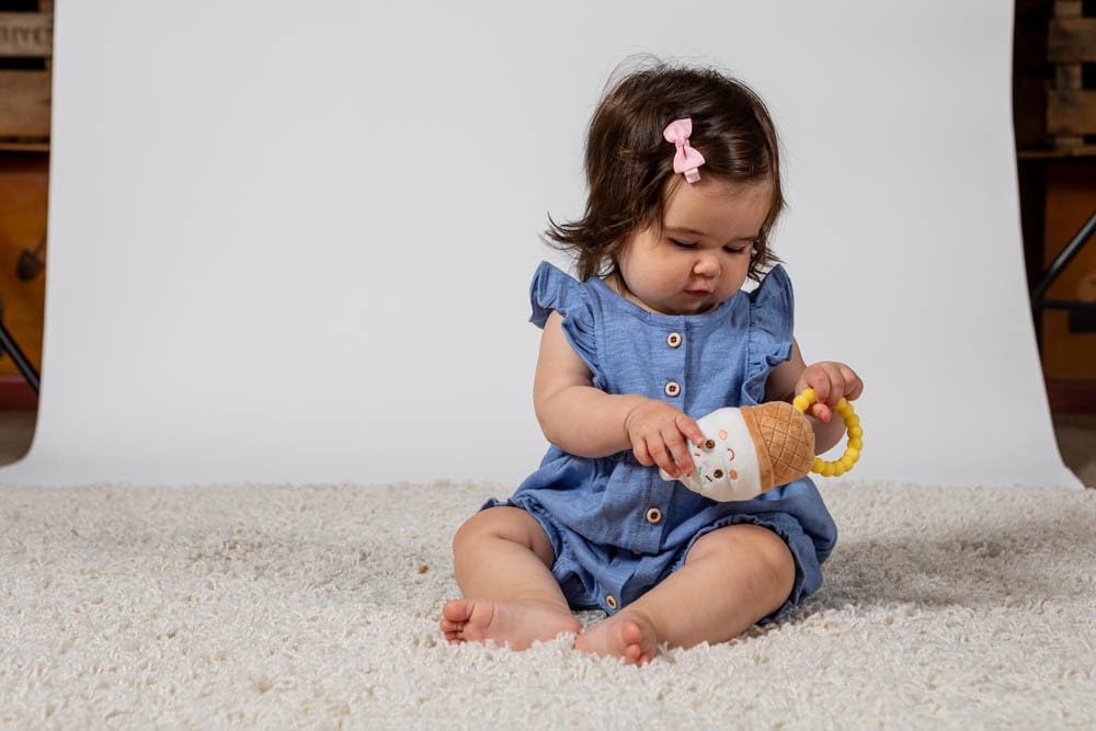 Mary Meyer Sweet Soothie Soft Baby Rattle with Teether Ring, Ice Cream