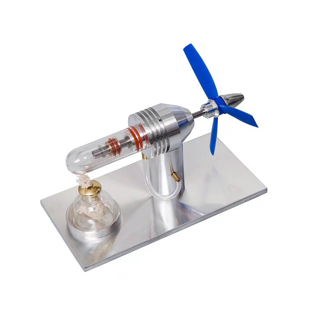 Keetopteep Hot Air Stirling Engine Motor Electricity Generator Kit, 3-Blade Fan Single Cylinder Stirling Engine, Class Teaching Scientific Experiment